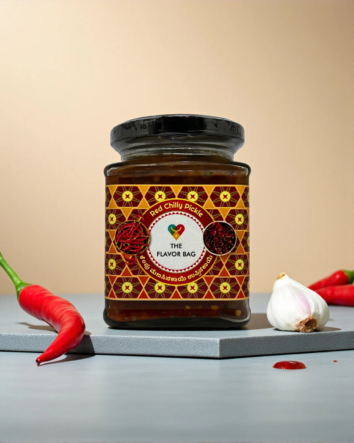 Red Chilli Pickle (With Garlic) | Authentic South Indian | 250g | The Flavor Bag